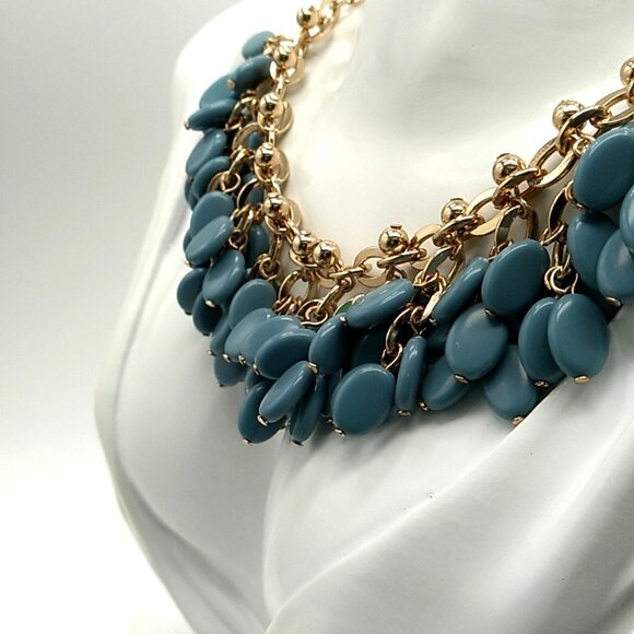 Vintage-Look SHB Blue Acrylic Beaded Necklace Gold-tone Chain NWOT - Picture 13 of 14